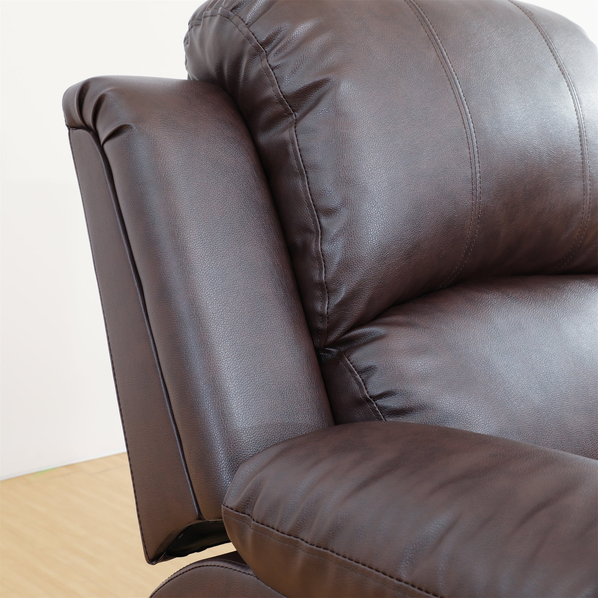 Aukfa Double Manual Recliner Chair, Overstuffed Loveseat with Cupholder for Living Room, Leather, Brown