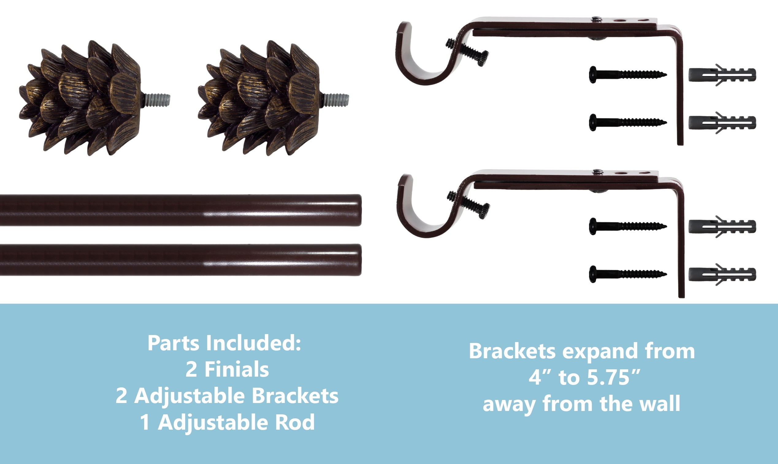 Urbanest Pinecone 3/4" Farmhouse Telescoping Curtain Rod – Adjustable Metal Window Curtain Rod with Decorative Finials, Heavy-Duty & Extendable Drapery Rod, 28"-48", Oil-ribbed Bronze (ORB)