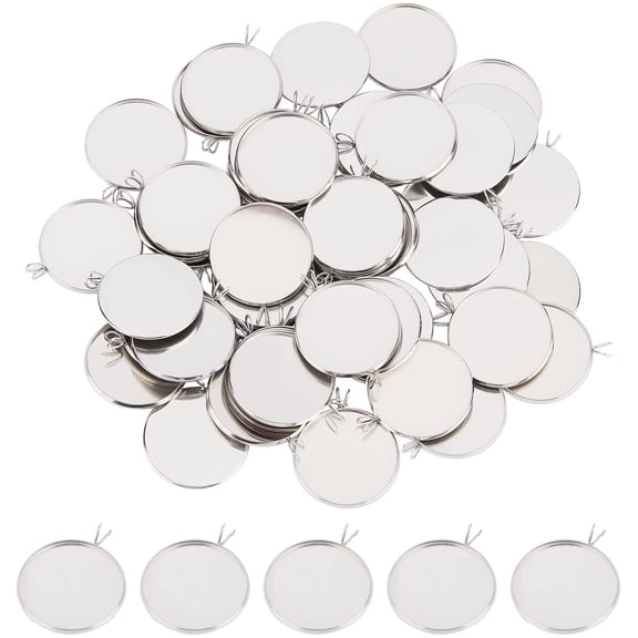 PH 50pcs 25mm Round Cabochon Blanks Stainless Steel Pendant Cabochon Settings Bezel Blanks Cabochons Trays Charms Tray Bezel Pendant Blanks Settings for Jewelry Making and Crafts 32x27x2mm Colorful