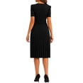 thumbnail image 3 of INSPIRE CHIC Women's Dress Work V-Neck Short Sleeve Below Knee Belted A-Line Pleated Dress XS Black, 3 of 6