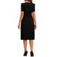 thumbnail image 3 of Vestido de trabajo para mujer INSPIRE CHIC con cuello en V, manga corta, por debajo de la rodilla, con cinturón, corte A y plisado, color negro, 3 of 6