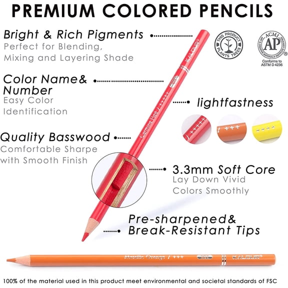 Professional Colored Pencils, Set of 300 Colors, Artists Soft Core with Vibrant Color, Ideal for Drawing Sketching Shading, Coloring Pencils for Adults Artists Beginners