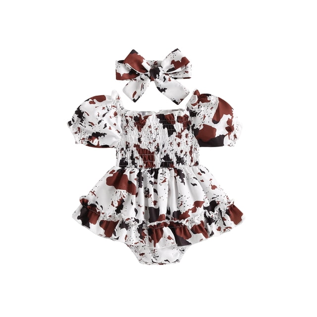 Gupgi Infant Baby Girl Ruffled Romper Short Sleeve Off Shoulder Spots Print Pleated Jumpsuits