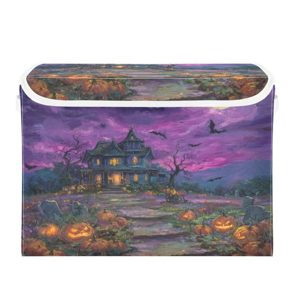 WOBOGO Halloween Castle Large Collapsible Storage Box Flip Lid Fabric Decorative Organizer Container Basket with Handles 16.5×12.6×11.8in