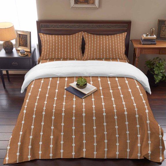Modern Minimalism Queen Size Bed Set,Dot Striped on Orange Bedding for All Seasons,4 Pcs Bed Set,1 Quiltcover (90"x90"),1 Sheet (90"x102"),2 Pillowcases (20"x30")