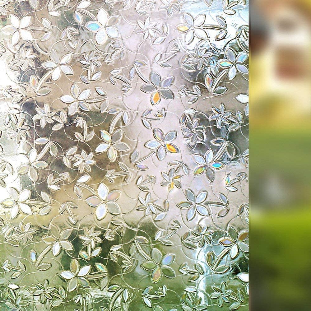 3D Floral Static Window Films Frosted Cling Glass Stickers Privacy No Glue Retro 