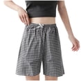 thumbnail image 2 of SOOMLON Womens Pajama Shorts Lightweight Drawstring Bermuda Shorts Fresh Plaid Sleepwear Travel Casual Clothes, 2 of 5