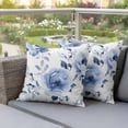 thumbnail image 4 of Blue Floral Pillow Covers 2 Pack Watercolor Botanical Blue Spring Flowers Leaves Pillowcase Waterproof Outdoor Throw Pillow Cover for Patio Garden Square Cushion 16”x16”, 4 of 9