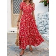 thumbnail image 5 of Women Casual Dresses for Summer Short Sleeve Flare Midi Dress Loose Flowy Beach Sundress Red M, 5 of 9