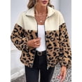 thumbnail image 4 of Women'S Fleece Jacket Coats Color Block Leopard Print Fuzzy Faux Fur Cropped Jackets Zip Up Fall Clothes Apricot XL, 4 of 9