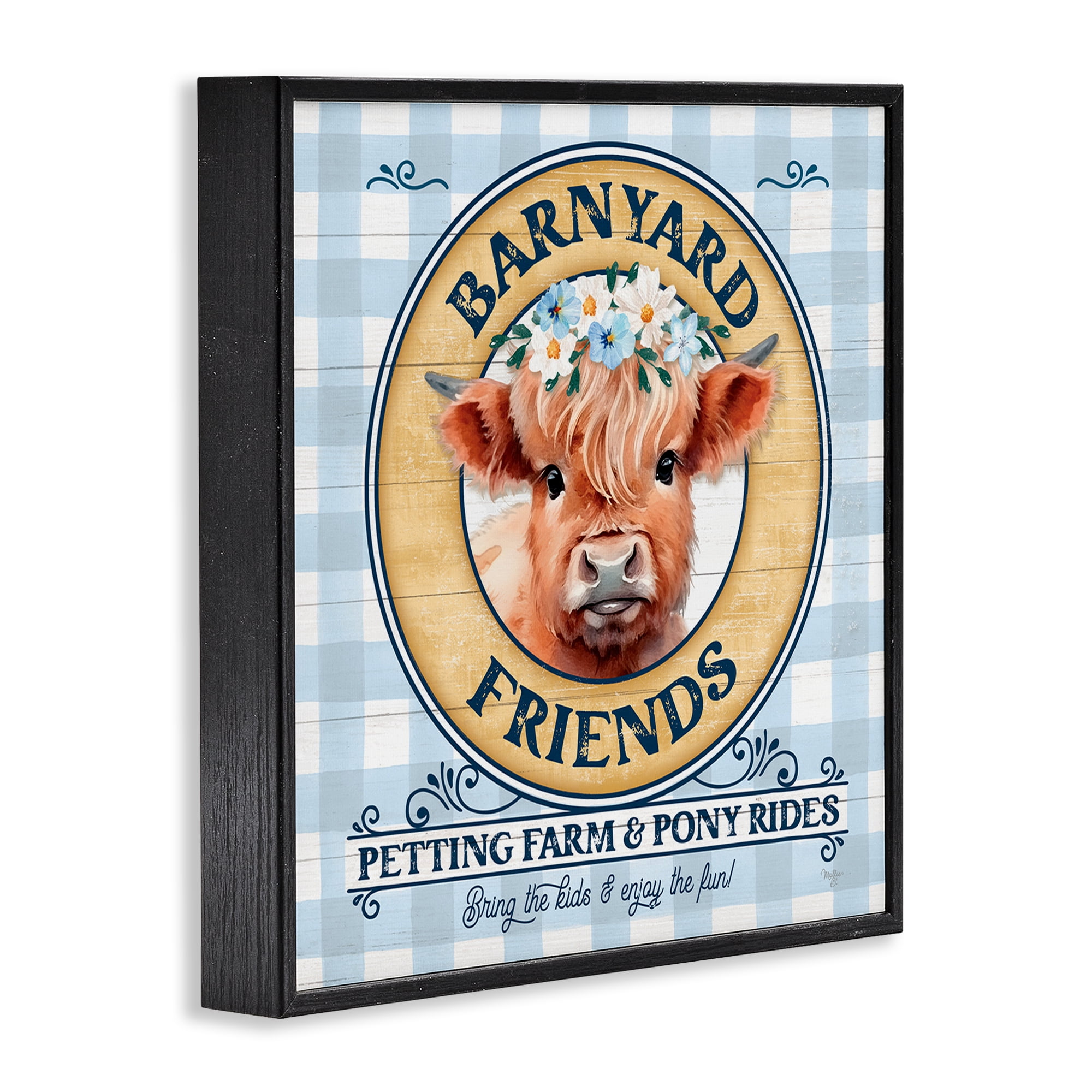 Stupell Industries Barnyard Friends Plaid Animals & Insects Painting Black Framed Art Print Wall Art, 12 x 12