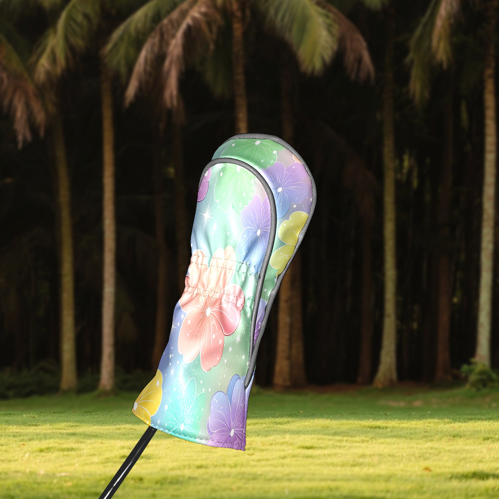 Golf Head Covers Cute Pastel Flowers Design for Driver, Wood & Hybrid, Premium Waterproof PU Leather with Plush Lining, Soft Floral Golf Gifts