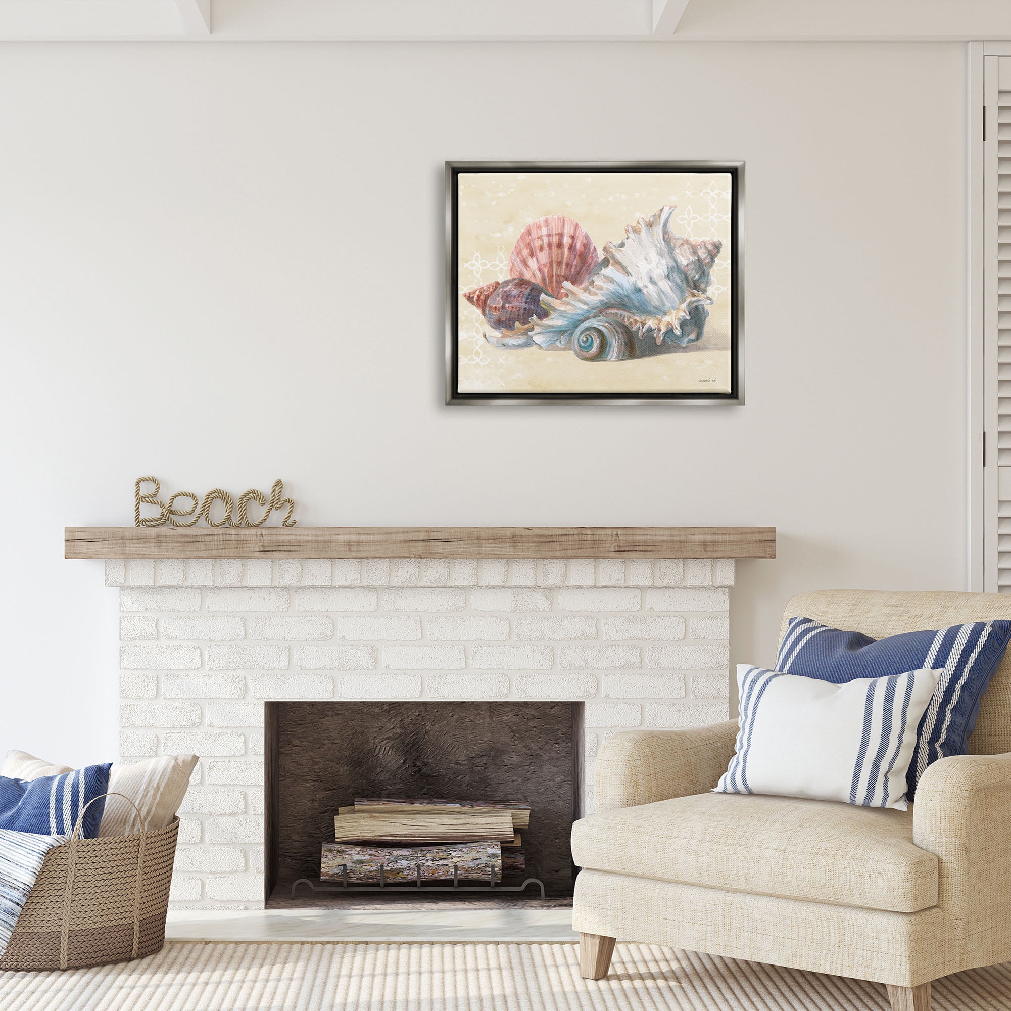 Stupell Industries Beach Seashells Patterned Animals & Insects Painting Gray Floater Framed Art Print Wall Art, 31 x 25