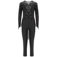 thumbnail image 3 of inlzdz Girls Shiny Sequins Jumpsuit Full Body Unitard with Flowy Skirt Mesh Splice Ballet Dance Bodysuit Black 16, 3 of 6