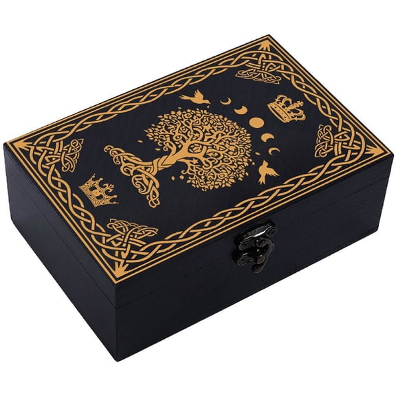 Wood Tarot Box for Cards Holder Wooden Tarot Storage Boxes Box Black Tree of Life Trinket Keepsake Box Decorative Storage Bin 4.3x6.5x2.3Inch