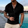 thumbnail image 2 of Bibifish Mens Polo Shirts Short Sleeve Quarter Zip Herringbone Geometric Pattern Casual Shirts Lightweight Tops, 2 of 3