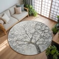 thumbnail image 3 of 8ft Round Rug, Grey Flowers Non-Skid Rubber Backing Large Area Rugs - Living Room Bedroom Home Office, Spring Floral Modern Oil Painting Art Indoor Floor Mat Carpets Washable Rug, 3 of 9