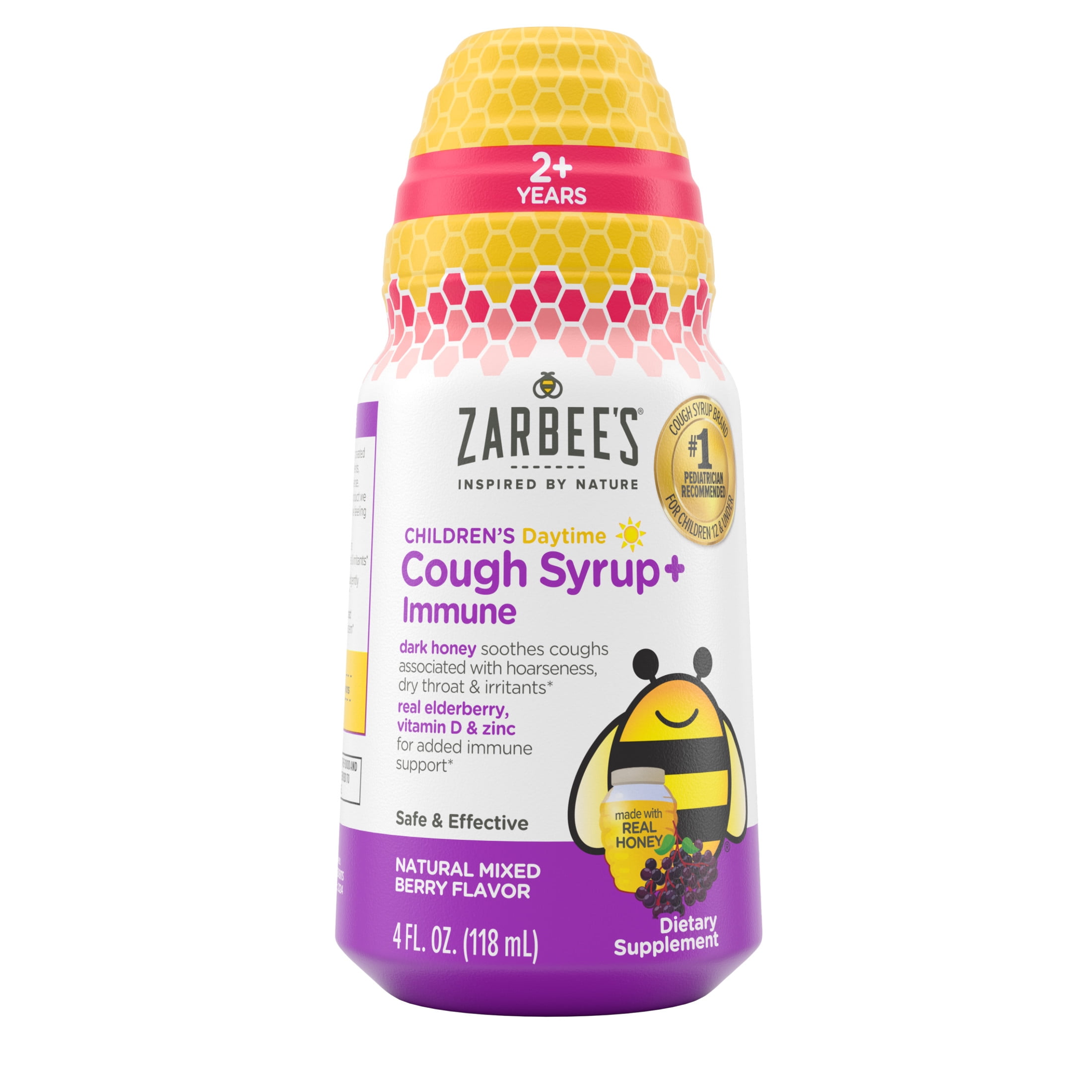 (4 pack) Zarbee's Children's Day Honey Cough Syrup + Immune, Berry, 4 fl. oz