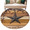 thumbnail image 2 of Yellow Brown Texas Star 8ft Round Rug, Retro Country Star Farmhouse Wooden Non-Skid Rubber Backing Large Area Rugs - Living Room Bedroom Home Office, Indoor Floor Mat Carpets Washable Rug, 2 of 9
