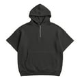 thumbnail image 6 of ZunFeo Mens Oversized Short Sleeve Hoodie Dark Gray Waffle Knit Quarter Zip Cotton Blend Top with Pocket,Size S, 6 of 7