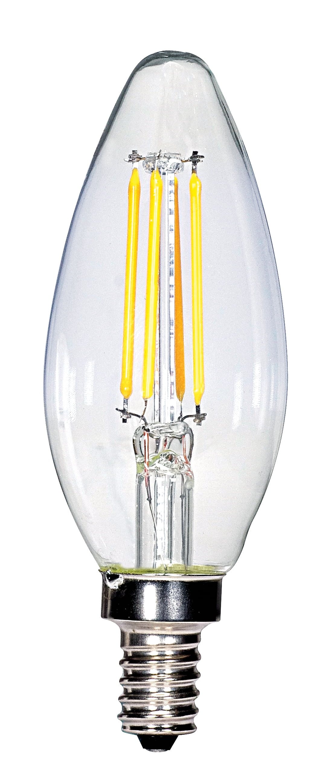 3.5 watt C11 LED; Clear; Candelabra base; 2700K; 350 lumens; 120 volts