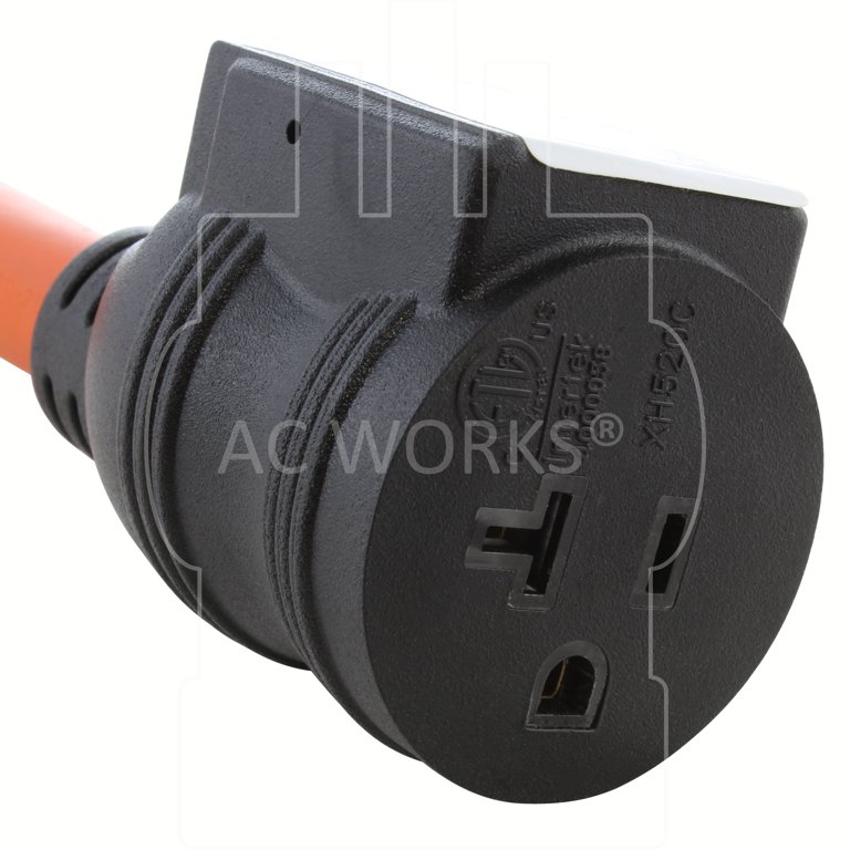 AC WORKS 1.5FT L5-30P 30A 3-Prong Locking Plug to (4) Home Outlets