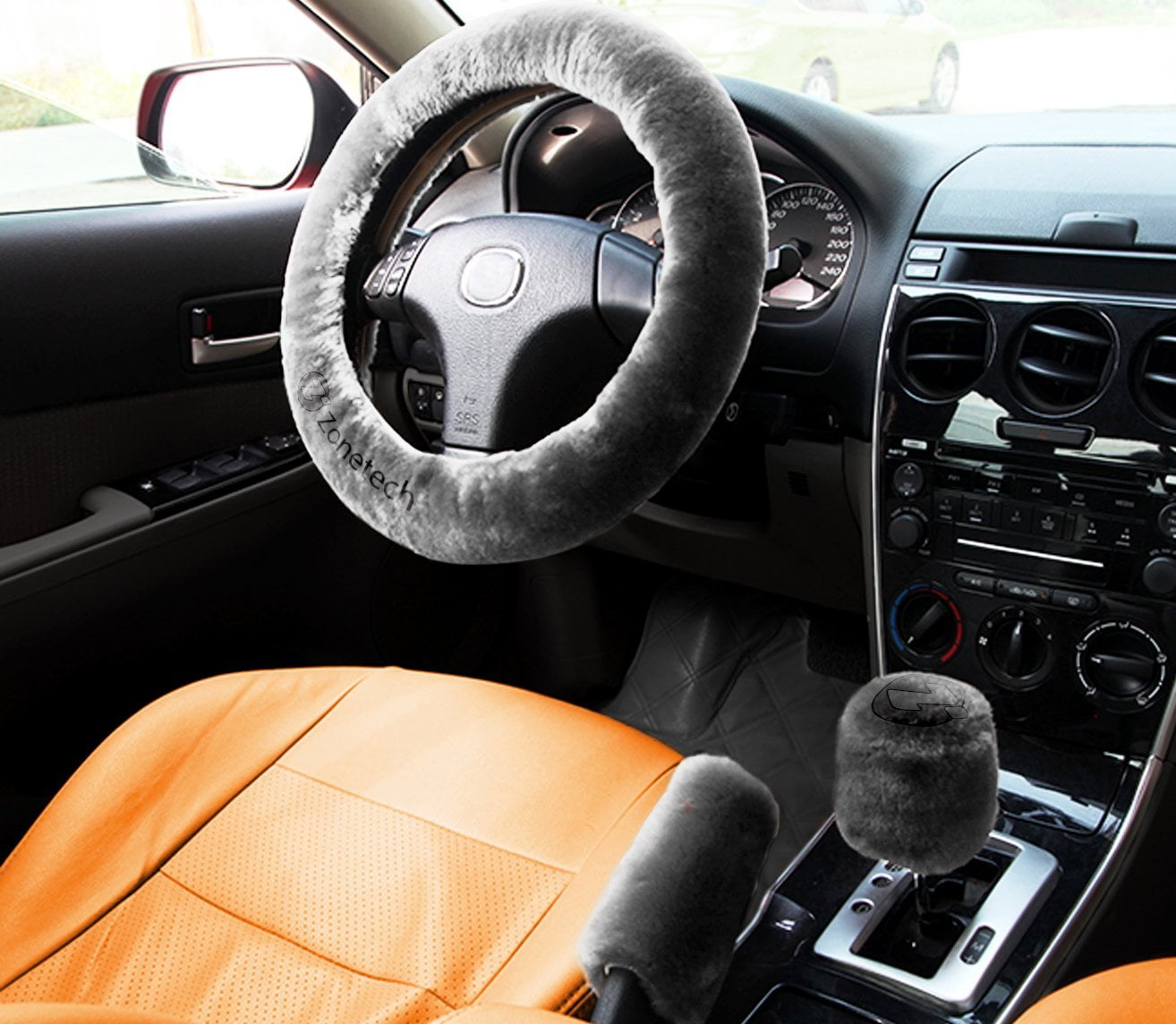Zone Tech Gray Non Slip Car Decoration Steering Wheel Handbrake Gear Zone Tech Gray Non Slip Car Decoration Steering Wheel Handbrake Gear Shift Plush Cover Auto Comfortable Thermal