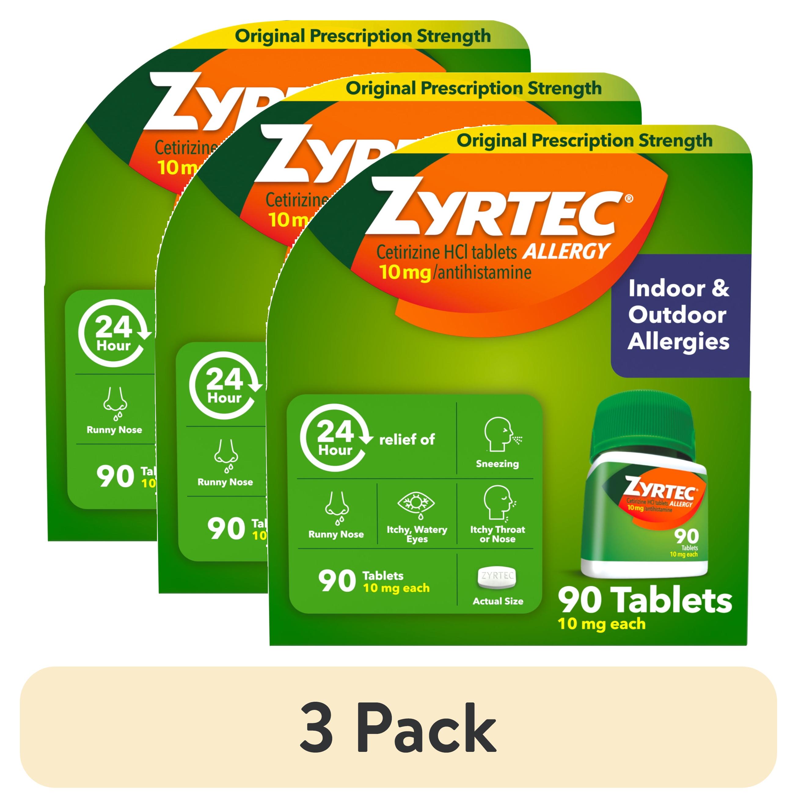 (3 pack) Zyrtec 24 Hour Allergy Medicine Tablets, 10 mg Cetirizine HCl Antihistamine, 90 Count