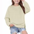 thumbnail image 2 of Kids' Sweatshirt Side Slit Dropped Shoulder Crewneck Long Sleeve Casual Pullover Basic Comfortable Solid Color Fall Top, 2 of 6