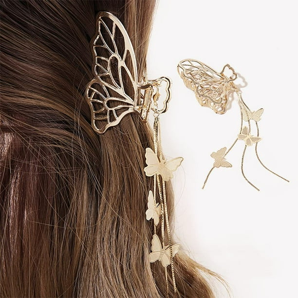 1 Uds. Pinzas para el pelo de mariposa, pinzas para el pelo de Metal de mariposa, pinzas para el pelo doradas antideslizantes grandes, accesorios para el cabello JAMW Sencillez