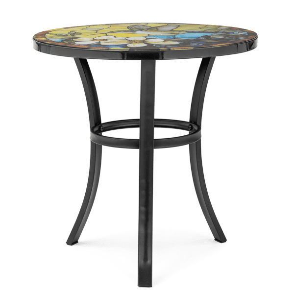 19.5 inch Side Table, Round Iron Top with Tripod Legs, Indoor Outdoor Accent End Table, Hummingbird Mosaic