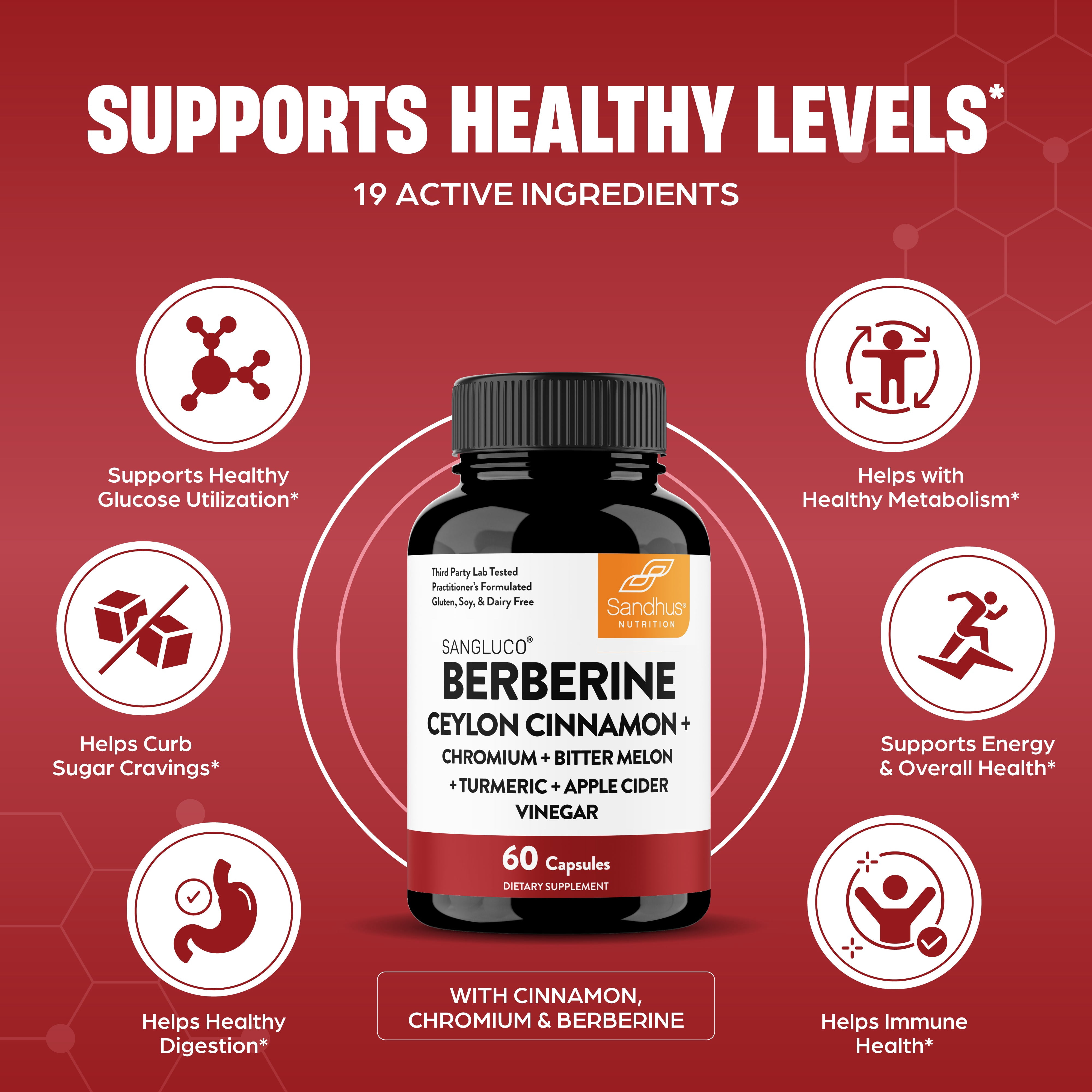 Blood Sugar Support Complex Supplement | Supports Healthy Blood Sugar Levels Already Within Normal Range | With Berberine, Cinnamon, Chromium, Turmeric, Apple Cider Vinegar, Bitter Melon, 60 Capsules