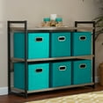 thumbnail image 3 of Household Essentials Fabric Storage Bins 6 Piece Set, Strong Poly-Woven Fabric, Sturdy Chipboard Sides, Grommet Front Handle, Stackable and Foldable, Classic Design, Teal, 3 of 4