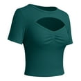 thumbnail image 2 of IWEMEK Women Crop Tops Summer Short Sleeve T Shirts Ribbed Knit Slim Stretch Top Casual Trendy Pure Green Tees, 2 of 7
