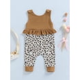 thumbnail image 2 of Seyurigaoka Baby Girls Summer Sleeveless Jumpsuit, Leopard Print Splicing Lace Hem Round Neck Romper Siamese Trousers, 2 of 9