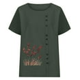 thumbnail image 4 of Vmvidoty Womens Cotton Linen T Shirts Blouses Crew Neck Short Sleeve Solid Basic Tops Army Green XXL, 4 of 5
