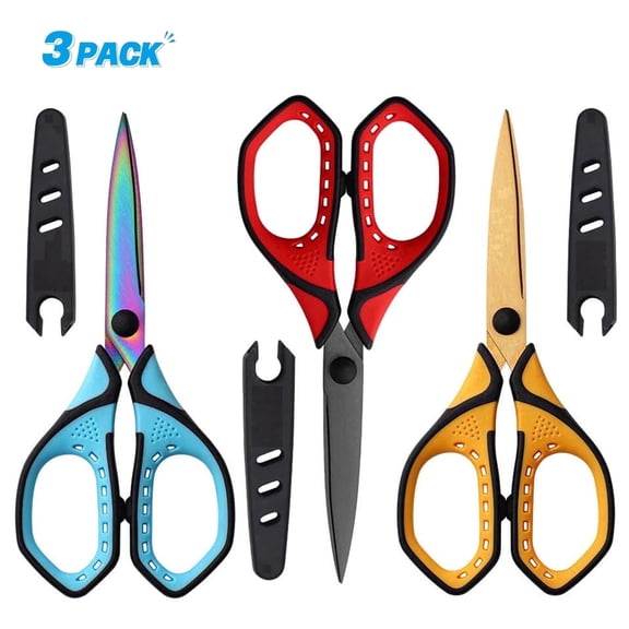 Jorunhe All Purpose Scissors Stainless Steel Titanium Non-Stick 7.5 inch 3 Pack for Office,Craft,Home Cutting