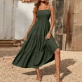 thumbnail image 3 of Cobkk Graduation Dress Women'S Bohemian Spaghetti Strap Smocked Tiered Long Beach Sun Dresses Sleeveless Solid Maxi Dress Women Dresses for Wedding Guest Z-1800 Army Green 4Xl, 3 of 6
