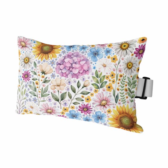 1PCS Outdoor Pillow for Chaise Lounge Chair Spring Blossom Flower on White Waterproof Headrest Cushion with Insert Garden Daisy Sunflower Hydrangea Adjustable Lumbar Pillow for Beach Patio,11x16in