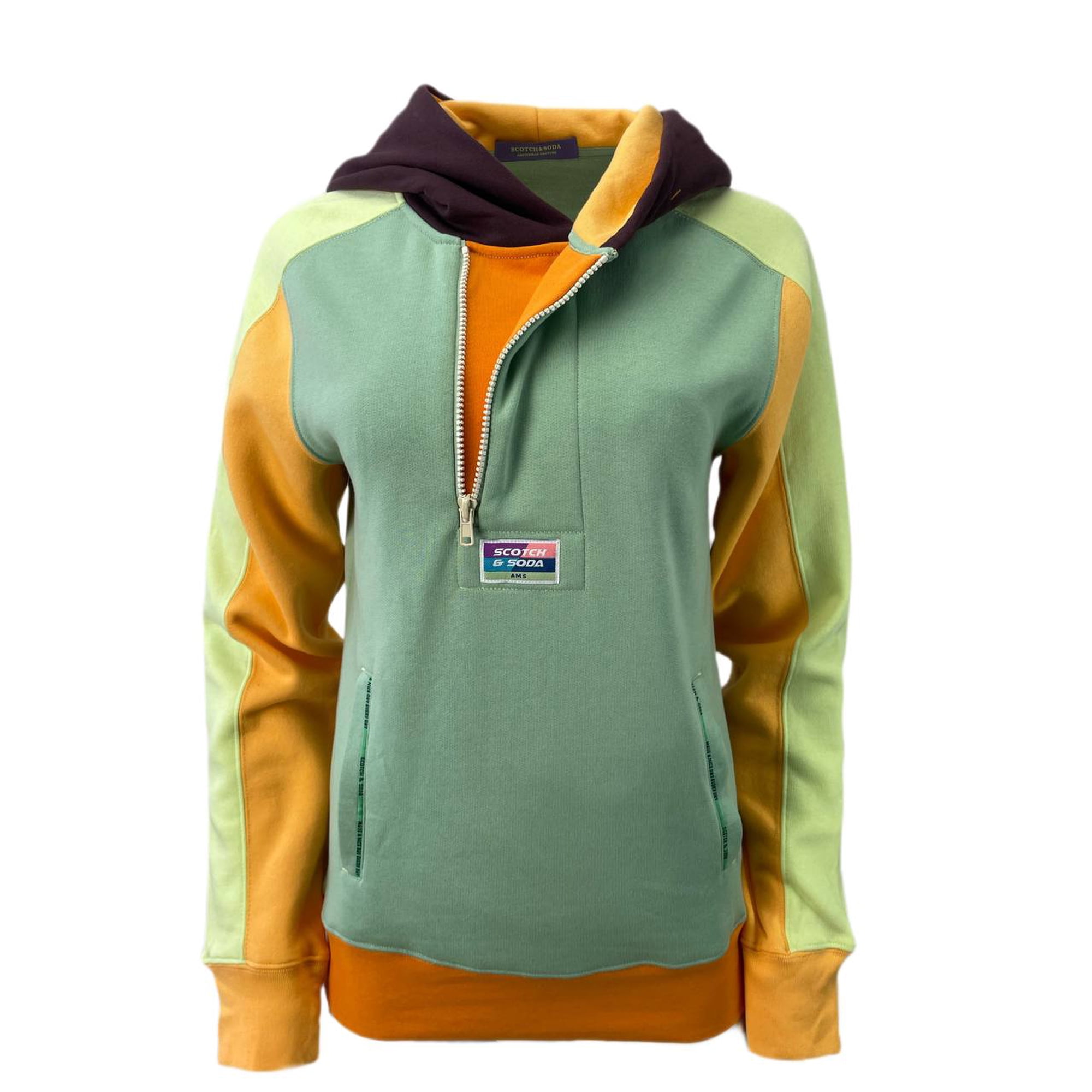 SCOTCH u0026 SODA Women's Color Block Zip Front Hoodie, Green, Orange, Medium -  Walmart.com
