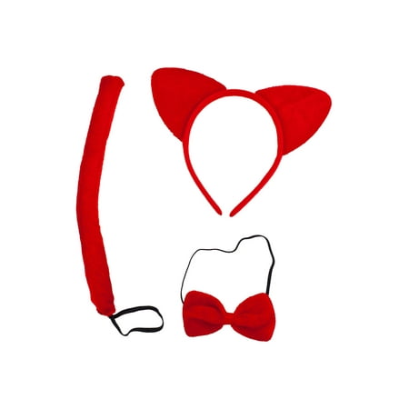 Lux Accessories Plain Red Cute Fun Kitty Cat Ears Bowtie Tail Costume