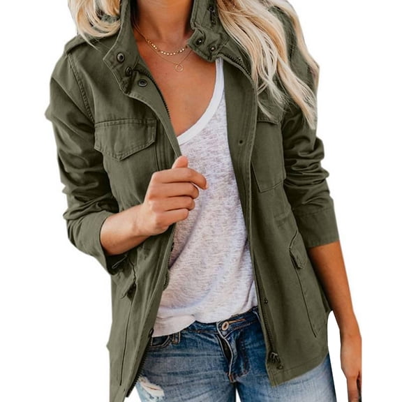 Aellinatey Stylish Spring Autumn Loose Fit Casual Jacket Multiple Pockets Polyester Outerwear