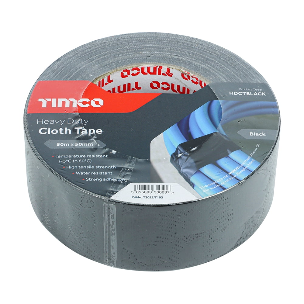 Timco - Heavy Duty Cloth Tape - Black (Size 50m x 50mm - 1 Each)