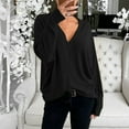 thumbnail image 4 of Tbopshirt Womens Top Women Fashion Casual Solid V-Neck Loose Long Sleeve T-shirt Top Blouse Pullover, 4 of 5