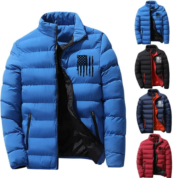 Dgankt Mens Clothes Men Solid-Color Winter Down Coat Jacket Lightweight Warm Thicken Padded Outerwear Stand Collar Ski Hiking Travel Warm Overcoat