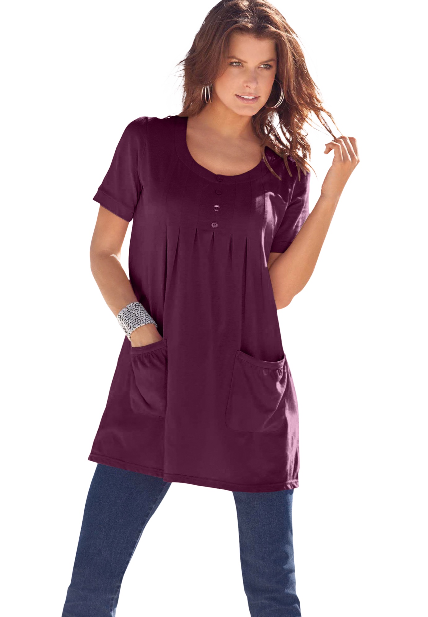 Pocket Soft Knit Tunic Long T-Shirt - L 