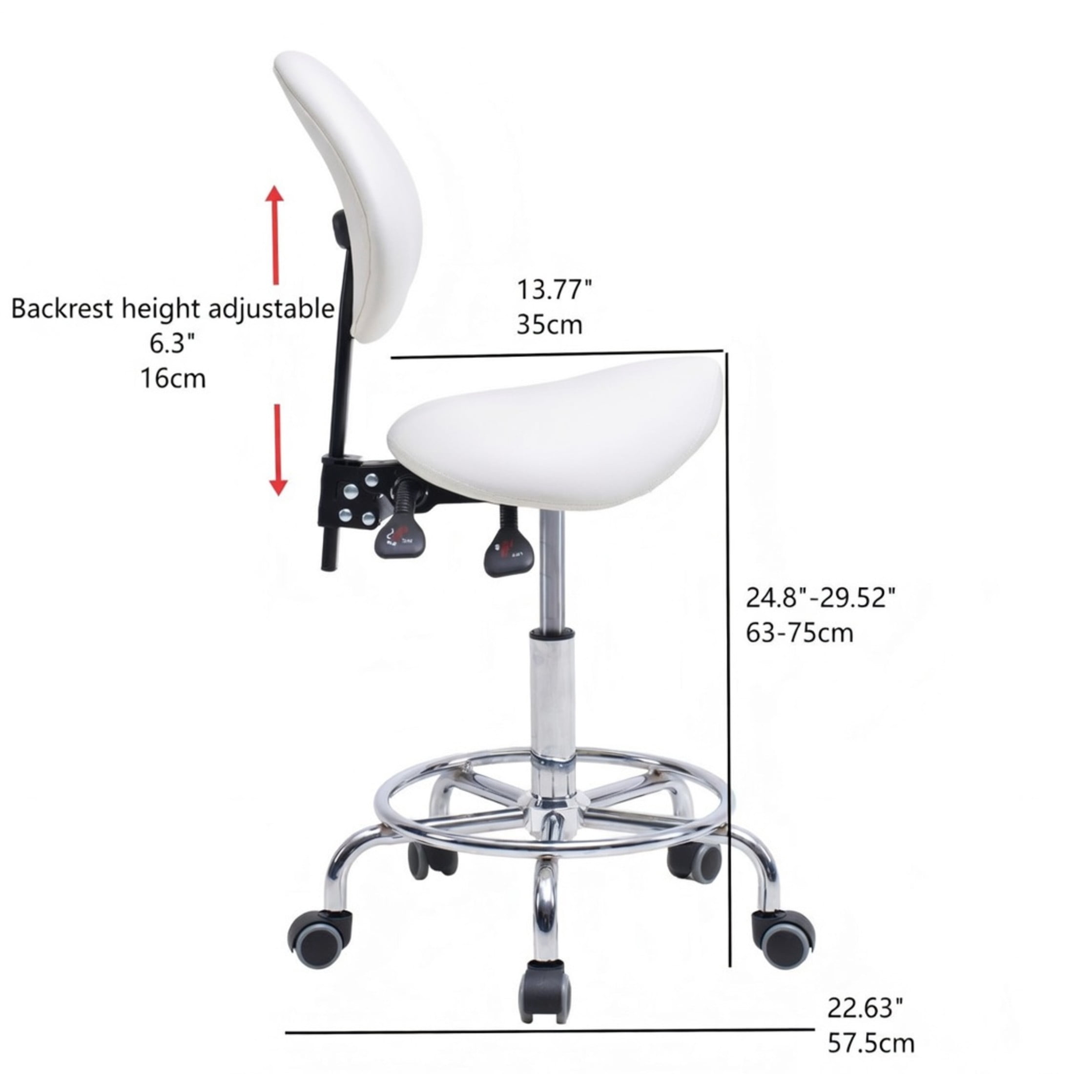 Noble House Saddle Stool Chair with Adjustable Backrest, Hydraulic Lift, Swivel Seat, White