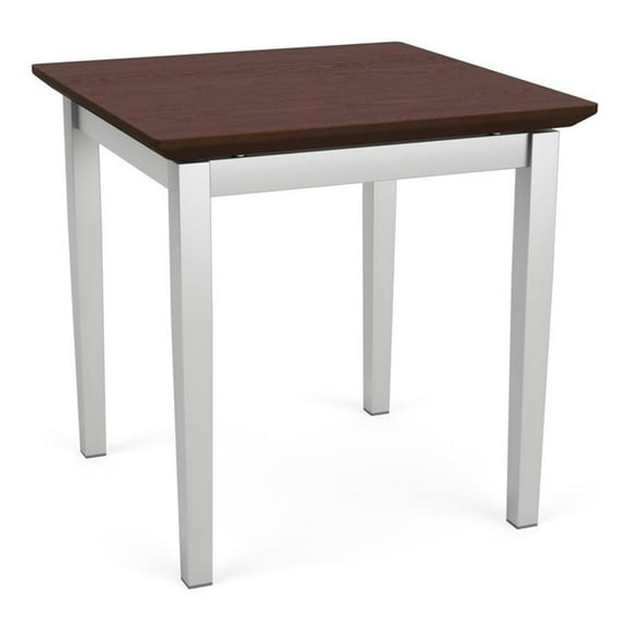 Lesro Lenox Steel Metal Modern Waiting Room Guest End Table in Silver and Cocoa Walnut