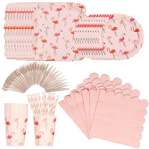 Flamingo Tableware Set Paper Plates Cup Napkins Tablecloth Straws Birthday Party 