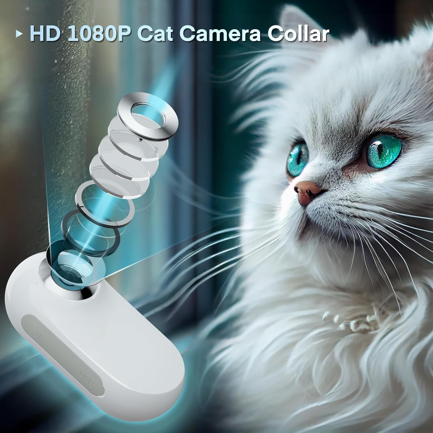 Cat Camera Collar with 128GB SD Card, HD 1080P Dog Collar Camera Mini Body Camera Action Camera Wireless Collar Camera for Dogs Cats Gift Indoor/Outdoor